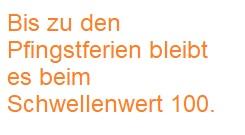 Schwellenwert 100 bleibt bis Pfingsten gültig
